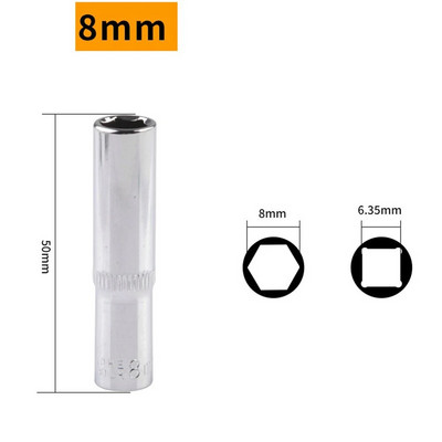 1 vnt 8/10/13 mm 1/4 vieno prailginimo šešiakampis lizdas Premium chromo vanadžio plieno lizdas, chromuotas apdaila, lizdinis veržliaraktis