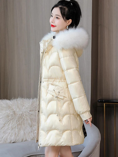 Zimske ženske tanke duge parke jakne 2022 Ležerne velike krznene ovratnike s kapuljačom Debele tople parke kaput Ženska gornja odjeća Duge parke