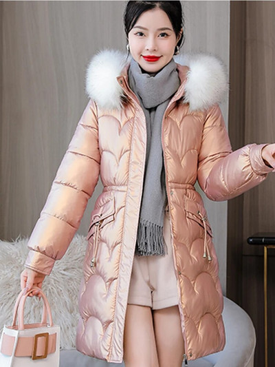 Zimske ženske tanke duge parke jakne 2022 Ležerne velike krznene ovratnike s kapuljačom Debele tople parke kaput Ženska gornja odjeća Duge parke