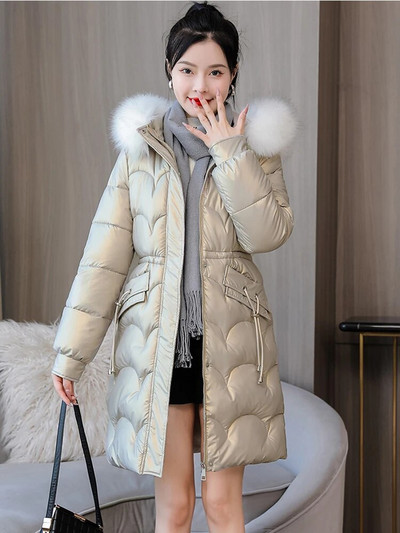 Zimske ženske tanke duge parke jakne 2022 Ležerne velike krznene ovratnike s kapuljačom Debele tople parke kaput Ženska gornja odjeća Duge parke