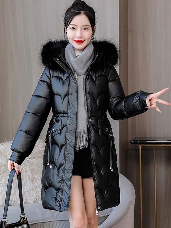 Zimske ženske tanke duge parke jakne 2022 Ležerne velike krznene ovratnike s kapuljačom Debele tople parke kaput Ženska gornja odjeća Duge parke