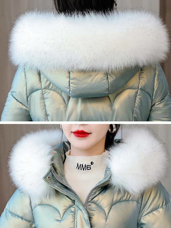 Zimske ženske tanke duge parke jakne 2022 Ležerne velike krznene ovratnike s kapuljačom Debele tople parke kaput Ženska gornja odjeća Duge parke