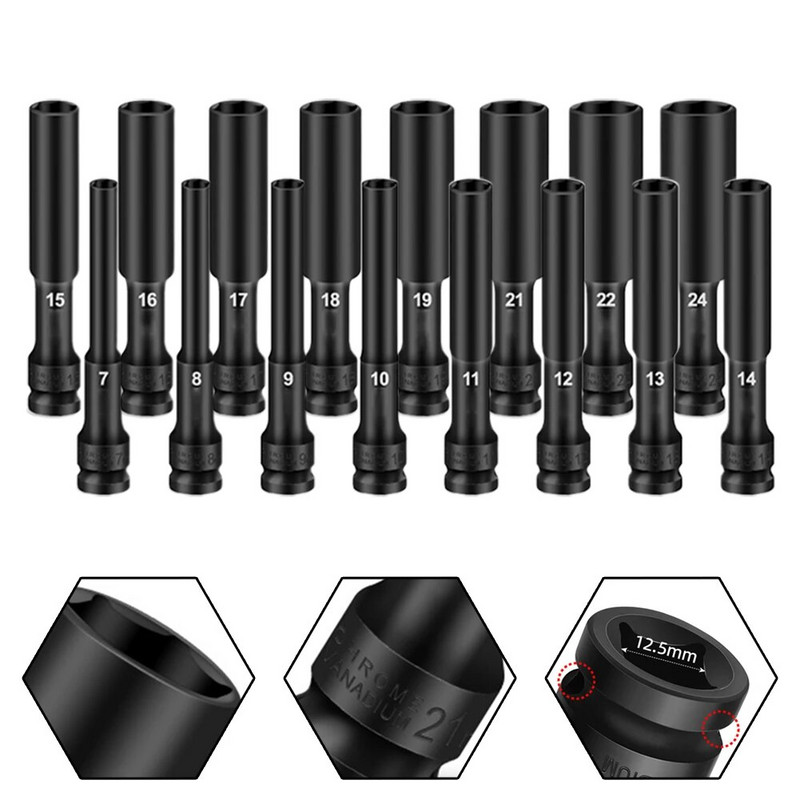 1/2-es hajtóhüvelyű ütvecsavarkulcs hatlapfejű 8-24 mm-es adapter-kulcs-átalakító mélyütő-hüvelyes fejű gumiabroncs-eltávolító eszközök