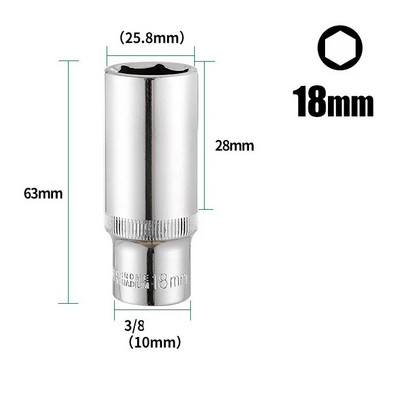 1PC 3/8 inčni duboki adapter za utičnicu, srednji šesterokutni ključevi s dugim rukavima, glave krom-vanadij čelika, adapter za ključeve s čegrtaljkom 8-24 mm