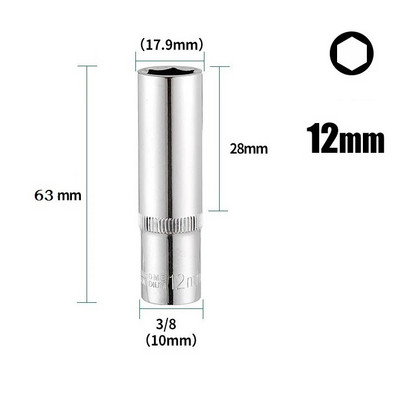 1PC 3/8 inčni duboki adapter za utičnicu, srednji šesterokutni ključevi s dugim rukavima, glave krom-vanadij čelika, adapter za ključeve s čegrtaljkom 8-24 mm
