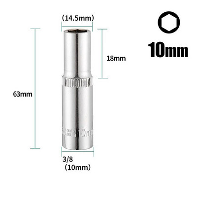 1PC 3/8 inčni duboki adapter za utičnicu, srednji šesterokutni ključevi s dugim rukavima, glave krom-vanadij čelika, adapter za ključeve s čegrtaljkom 8-24 mm