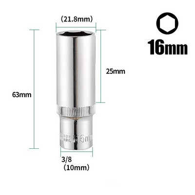 1PC 3/8 inčni duboki adapter za utičnicu, srednji šesterokutni ključevi s dugim rukavima, glave krom-vanadij čelika, adapter za ključeve s čegrtaljkom 8-24 mm