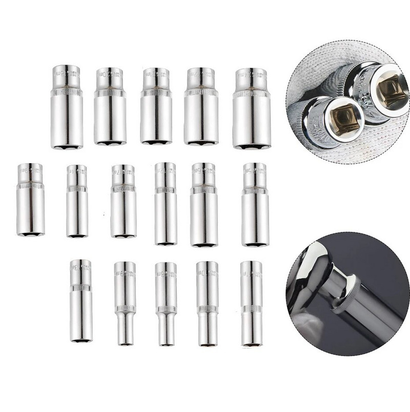 1PC 3/8 inčni duboki adapter za utičnicu, srednji šesterokutni ključevi s dugim rukavima, glave krom-vanadij čelika, adapter za ključeve s čegrtaljkom 8-24 mm