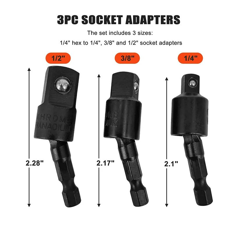 Seturi de adaptoare pentru prize de găurit electric rotativ la 360° pentru șofer cu impact cu tijă hexagonală 1/4" 3/8" 1/2"