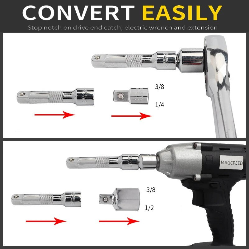 Adapter nasadnog ključa sa čegrtaljkom Adapter ključa sa čegrtaljkom 1/2 velikog zavoja 3/8 srednjeg zavoja 1/4 malog zavoja CR-V krom-vanadij čelik
