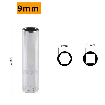 1 kom 4-14 mm set nasadnih nasadnih nastavaka, duboki nasadni adapter, krom-vanadij čelična nasadna nasadna glava, 1/4 šesterokutni pogon, udarni izvijači, nasadni ključevi, ručni alati