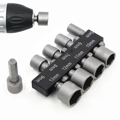 9 db 5-13 mm-es hatlapfejű csavarhüvelyes fúvókák anya 1/4 hüvelykes hatszögletű anyacsavarozó fúró-adapter csavarhúzó-készlet bitkészletek kéziszerszámok