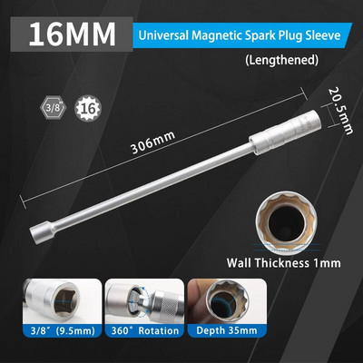 14 mm 16 mm produženi magnetni ključ za utičnicu za svjećicu 12 Alat za skidanje kutova za popravak Tanak zid 3/8" pogonske utičnice Alat za popravak automobila