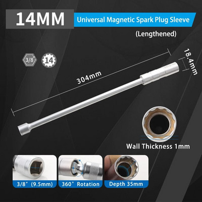 14 mm 16 mm produženi magnetni ključ za utičnicu za svjećicu 12 Alat za skidanje kutova za popravak Tanak zid 3/8" pogonske utičnice Alat za popravak automobila