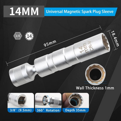 14 mm 16 mm produženi magnetni ključ za utičnicu za svjećicu 12 Alat za skidanje kutova za popravak Tanak zid 3/8" pogonske utičnice Alat za popravak automobila