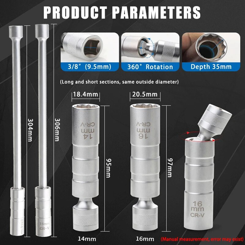 14 mm 16 mm produženi magnetni ključ za utičnicu za svjećicu 12 Alat za skidanje kutova za popravak Tanak zid 3/8" pogonske utičnice Alat za popravak automobila