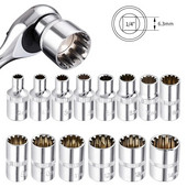 1 kom nasadni nastavak s 12 točaka, 1/4" kvadratni pogon s prorezom, ključ s čegrtaljkom, adapterski rukavac, alat za popravak automobila za skidanje matice 4-14 mm