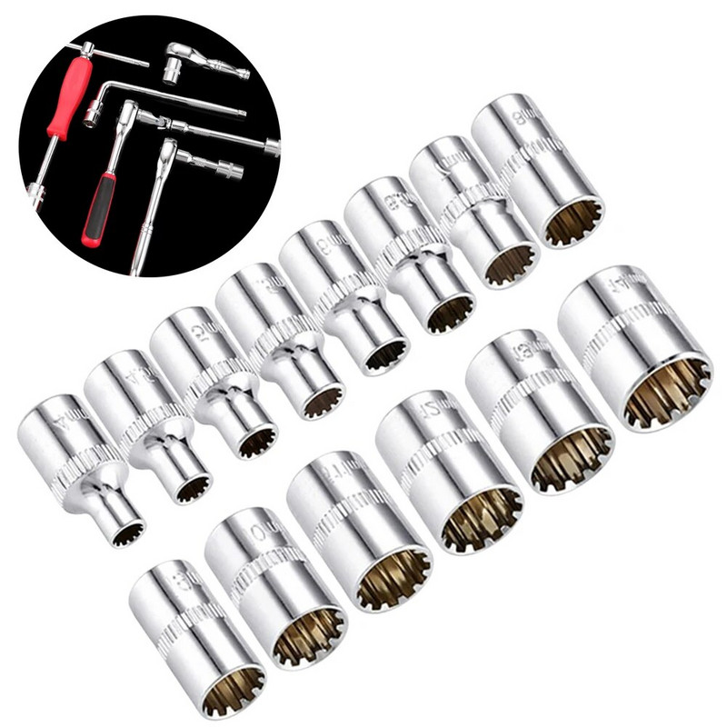 1 bucă 12 puncte 1/4" cu antrenare pătrată cheie cu clichet adaptor manșon priză instrument de reparație auto pentru îndepărtarea piulițelor 4-14mm