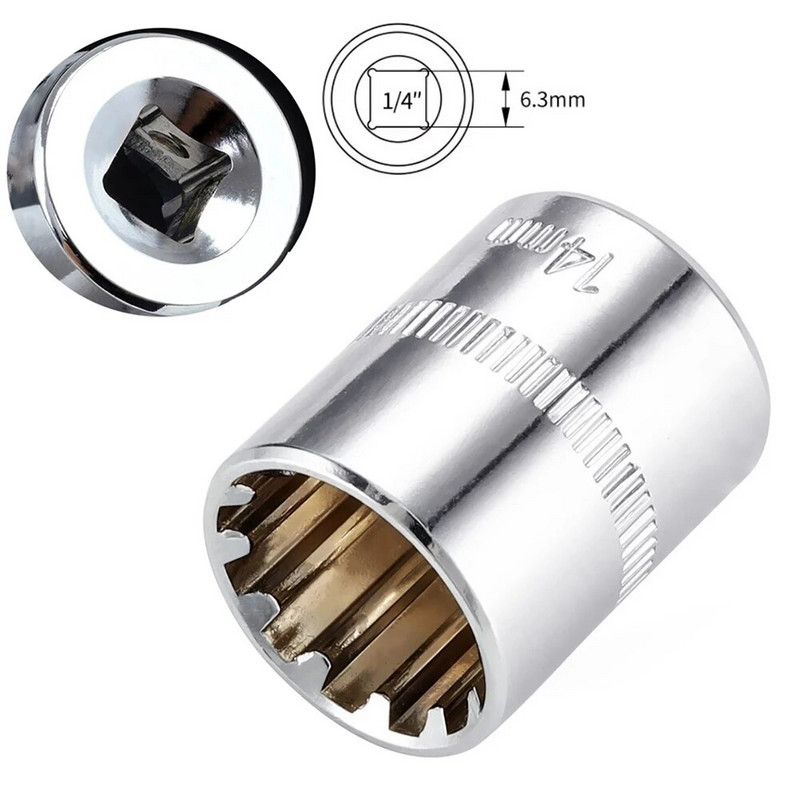 1 bucă 12 puncte 1/4" cu antrenare pătrată cheie cu clichet adaptor manșon priză instrument de reparație auto pentru îndepărtarea piulițelor 4-14mm