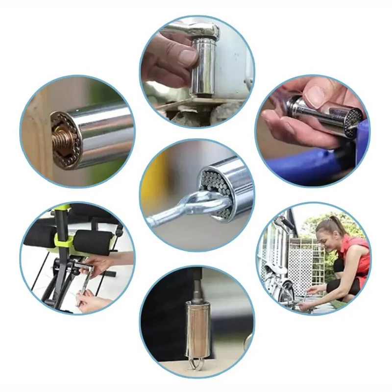 Višenamjenski srebrnasti 7 do 19 mm Magic Socket Višenamjenski ključ Produžna šipka Električna ručna bušilica Vijak set alata
