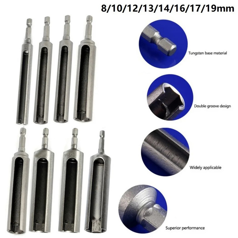 120 mm šesterokutna matica s utorom za brzu izmjenu šesterokutna drška s prorezima za svrdlo Nasadni ključ Alat 8-19 mm dugi duboko otvoreni utičnica
