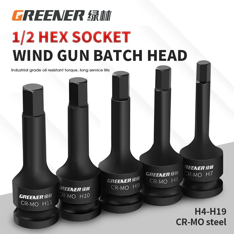 H4-H19 Kiterjesztett belső hatlapfejű csavarkulcs hatszögletű fogantyú csavar pneumatikus csavarhúzó Hardver Racsnis betétszerszámkészlet