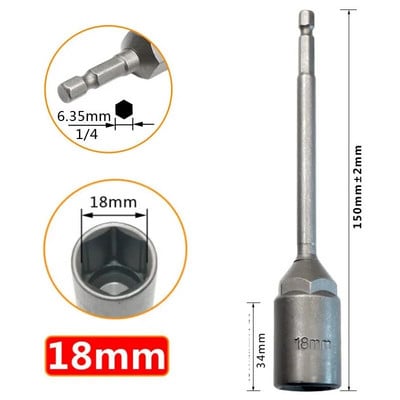 1 db hosszúságú, 150 mm-es hatlapú anyacsavarozó fúrószár adapter dugókulcs hosszabbító hüvely adapter elektromos csavarhúzó fogantyúhoz