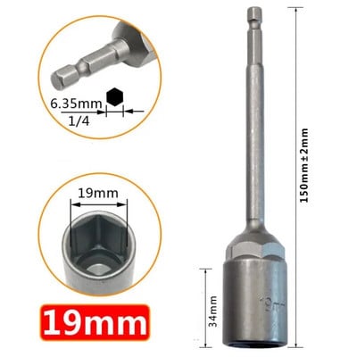 1 db hosszúságú, 150 mm-es hatlapú anyacsavarozó fúrószár adapter dugókulcs hosszabbító hüvely adapter elektromos csavarhúzó fogantyúhoz