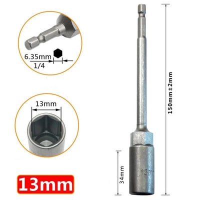 1 db hosszúságú, 150 mm-es hatlapú anyacsavarozó fúrószár adapter dugókulcs hosszabbító hüvely adapter elektromos csavarhúzó fogantyúhoz