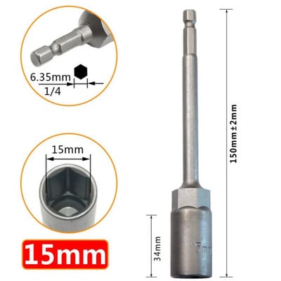 1 db hosszúságú, 150 mm-es hatlapú anyacsavarozó fúrószár adapter dugókulcs hosszabbító hüvely adapter elektromos csavarhúzó fogantyúhoz