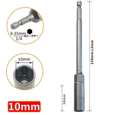 1 db hosszúságú, 150 mm-es hatlapú anyacsavarozó fúrószár adapter dugókulcs hosszabbító hüvely adapter elektromos csavarhúzó fogantyúhoz