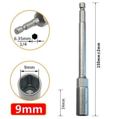 1 db hosszúságú, 150 mm-es hatlapú anyacsavarozó fúrószár adapter dugókulcs hosszabbító hüvely adapter elektromos csavarhúzó fogantyúhoz