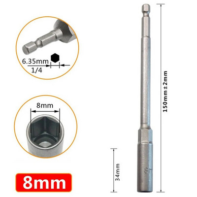 1 db hosszúságú, 150 mm-es hatlapú anyacsavarozó fúrószár adapter dugókulcs hosszabbító hüvely adapter elektromos csavarhúzó fogantyúhoz