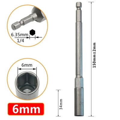 1 db hosszúságú, 150 mm-es hatlapú anyacsavarozó fúrószár adapter dugókulcs hosszabbító hüvely adapter elektromos csavarhúzó fogantyúhoz