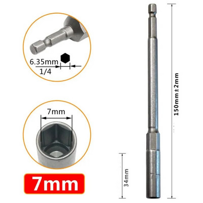 1 db hosszúságú, 150 mm-es hatlapú anyacsavarozó fúrószár adapter dugókulcs hosszabbító hüvely adapter elektromos csavarhúzó fogantyúhoz
