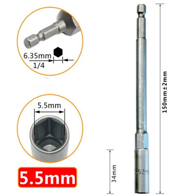 1 db hosszúságú, 150 mm-es hatlapú anyacsavarozó fúrószár adapter dugókulcs hosszabbító hüvely adapter elektromos csavarhúzó fogantyúhoz
