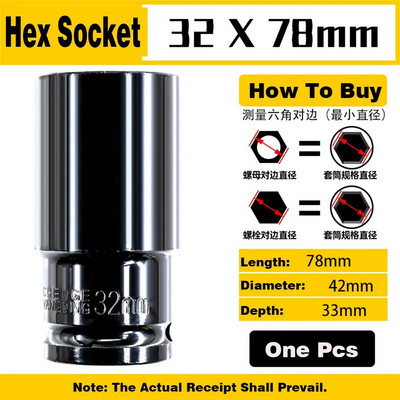 1 db 1/2 ütős aljzat készlet 8-32 mm mély, hosszú fejű hatlapfejű mechanikai műhelyszerszámok nyomatékkulcshoz pneumatikus villáskulcs készlet