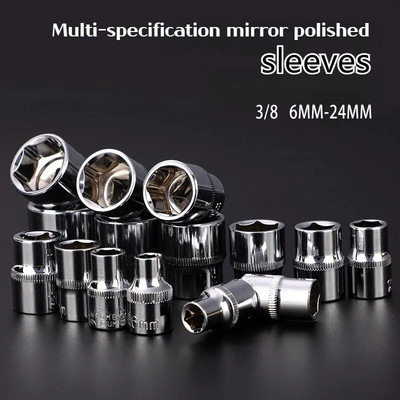 3/8 lühike peegli poleeritud pesa 6–24 mm väline kuuskantpesa Kodu/tööhoolduse käsitööriist, mis sobib igat tüüpi mutrivõtmetele