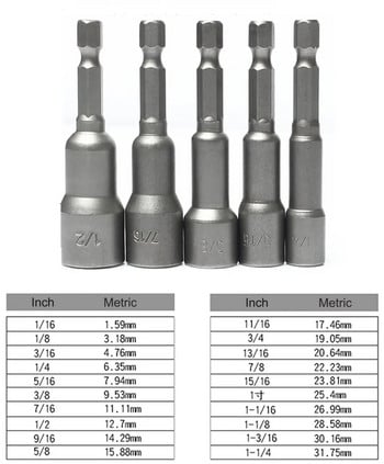 1Pcs 1/4 3/8 1/2 5/16 7/16 Inch Magnetic Hex Socket Sleeve Bit Drills for Power Drills Impact Drivers Hand Drills Tools