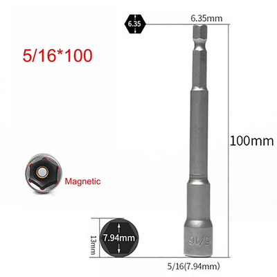 1Pcs 1/4 3/8 1/2 5/16 7/16 Inch Magnetic Hex Socket Sleeve Bit Matica Odvijač za električne bušilice Udarni izvijači Ručne bušilice Alati