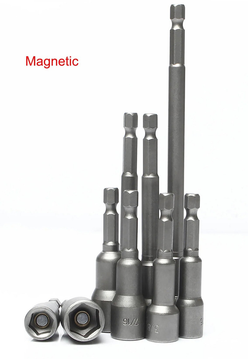 1Pcs 1/4 3/8 1/2 5/16 7/16 Inch Magnetic Hex Socket Sleeve Bit Matica Odvijač za električne bušilice Udarni izvijači Ručne bušilice Alati