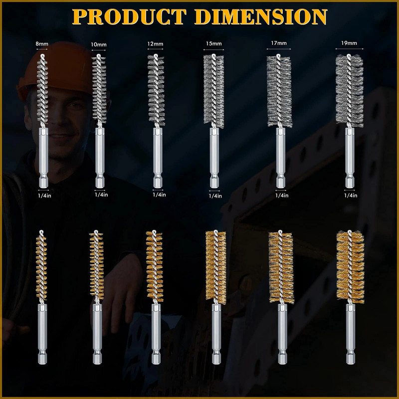 Vielinių vamzdžių mašinų valymo šepečių dažų valiklis rūdžių valiklis Metalinės rankenos kamino plovimas poliravimo įrankiai 8/10/12/15/17/19 mm A