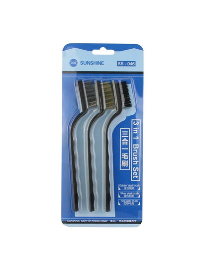 SUNSHINE SS-046 3 in1 IC perie de curățare pentru repararea telefonului pentru repararea telefonului, placa de bază, perie antistatică din oțel, perie fină, moale, instrument de curățare