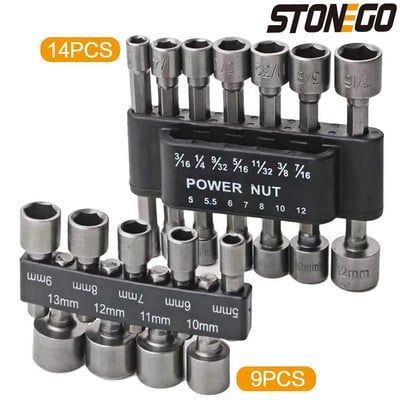 STONEGO 9PCS/14PCS Hex Socket Sleeve Mlaznice Matica Set bitova Ručni alati