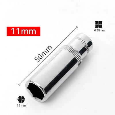 1db Hi-spec 1/4 hüvelyk mély metrikus aljzatkészlet, 4-14 mm-es 6 pontos készlet, hosszú hüvely, racsnis kulcs, javítószerszám