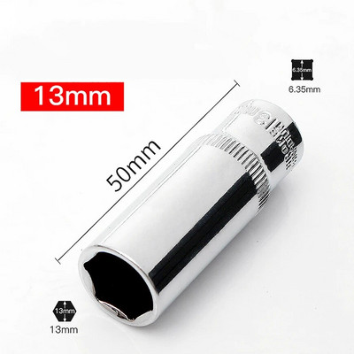 1db Hi-spec 1/4 hüvelyk mély metrikus aljzatkészlet, 4-14 mm-es 6 pontos készlet, hosszú hüvely, racsnis kulcs, javítószerszám