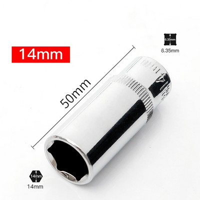 1db Hi-spec 1/4 hüvelyk mély metrikus aljzatkészlet, 4-14 mm-es 6 pontos készlet, hosszú hüvely, racsnis kulcs, javítószerszám