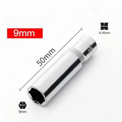1db Hi-spec 1/4 hüvelyk mély metrikus aljzatkészlet, 4-14 mm-es 6 pontos készlet, hosszú hüvely, racsnis kulcs, javítószerszám