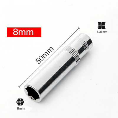 1db Hi-spec 1/4 hüvelyk mély metrikus aljzatkészlet, 4-14 mm-es 6 pontos készlet, hosszú hüvely, racsnis kulcs, javítószerszám
