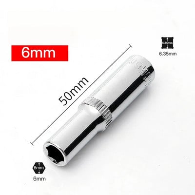 1db Hi-spec 1/4 hüvelyk mély metrikus aljzatkészlet, 4-14 mm-es 6 pontos készlet, hosszú hüvely, racsnis kulcs, javítószerszám